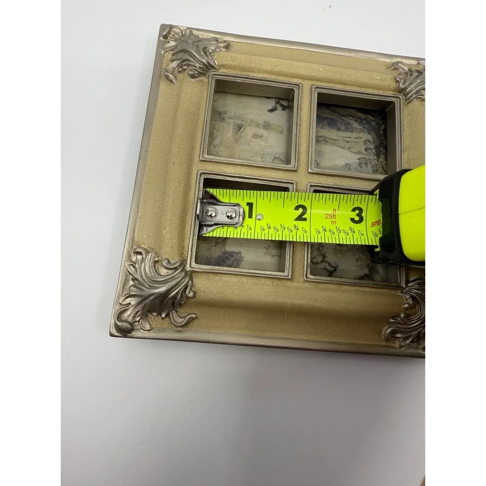 Multi Photo Frame Ornate Scrollwork‎ Cream Silver Tabletop Display 1.5x1.5
